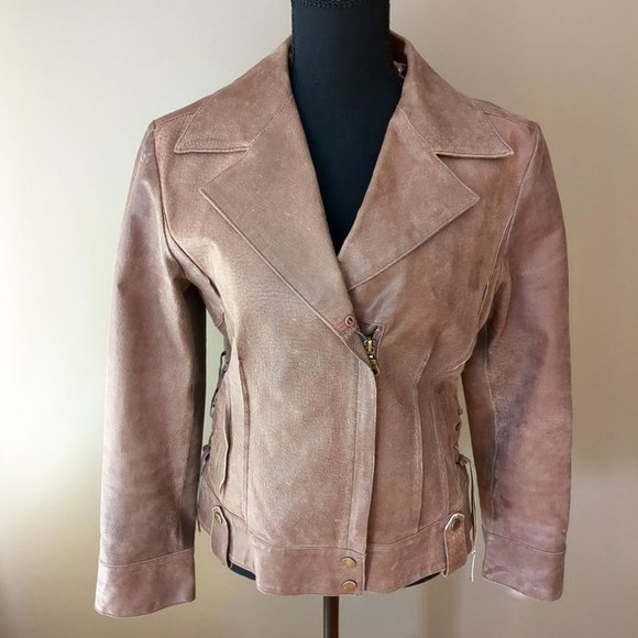 RUDSAK Jackets & Blazers - Rudsak 100% Nubuck Leather Biker Moto Jacket Braided Detail Chestnut Brown